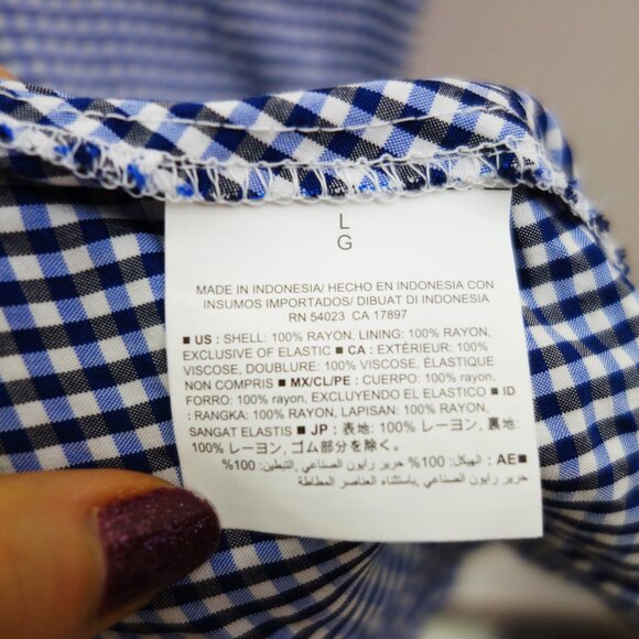 Old Navy Fit Flare Cami Blue White Gingham Smocked Summer Swing Mini Dress (L) - Picture 9 of 9